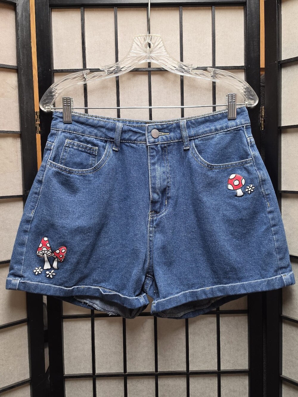 🍄 Mushroom High Waist Jean Shorts Juniors M/L Womens S/M